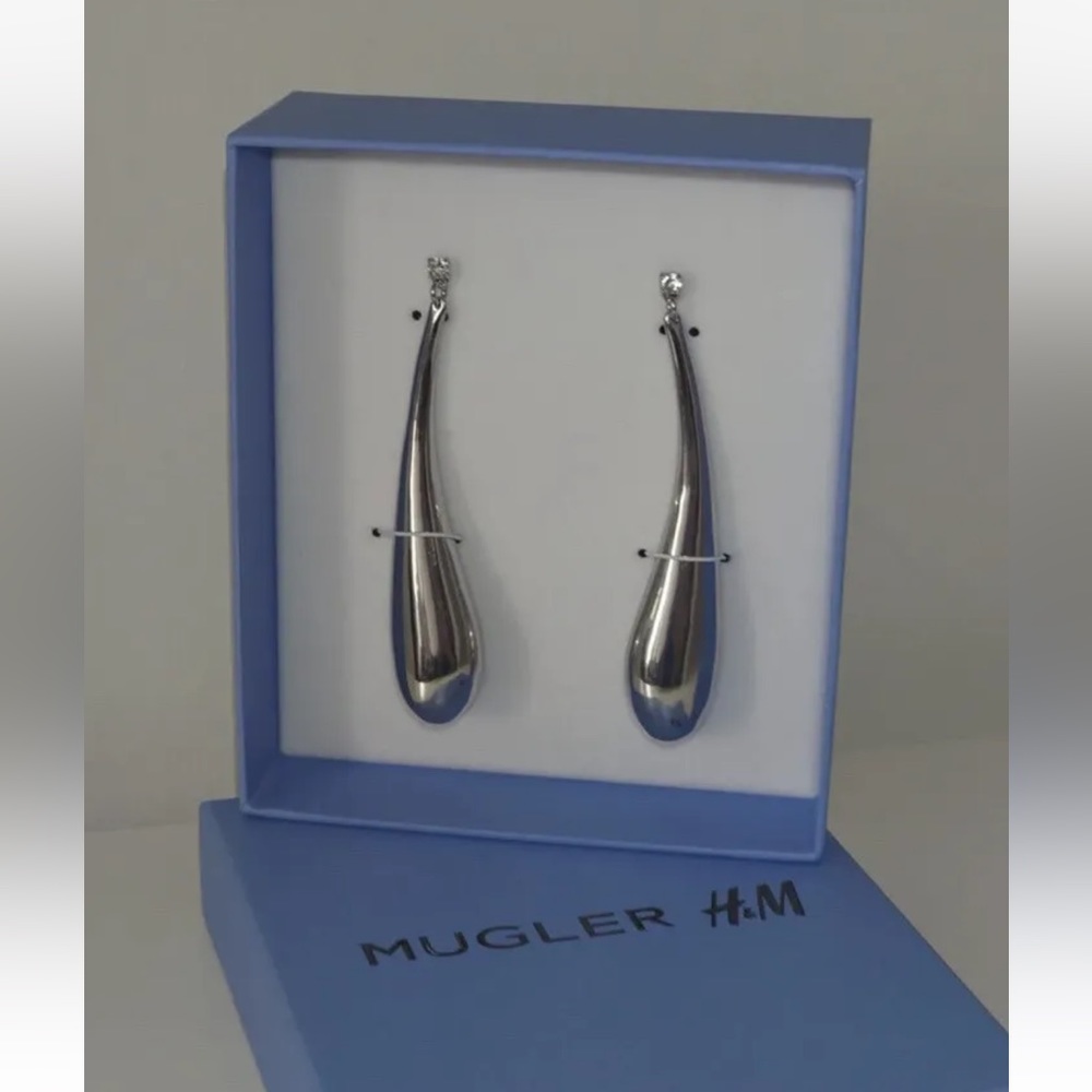 RARE Mugler x H&M silver drop earrings